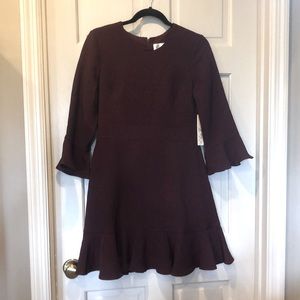 Ruffled sleeve & bottom deep burgundy dress
